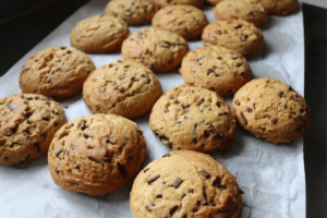 tray of fresh chocolate chip cookies pantry dry mix