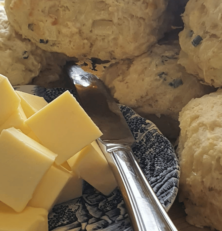 cheese and onion scones with butter