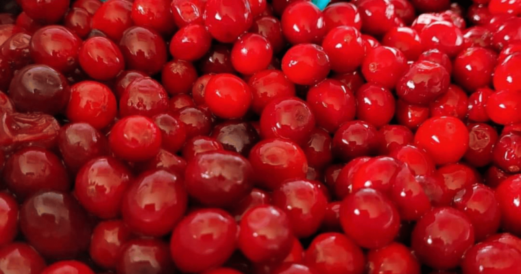 pot full of bright red cranberries
