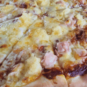 ham and cheese pizza using my quick no rise dough recipe