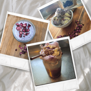 three blueberry recipe, ice cream float, overnight oats and blueberry ripple icream