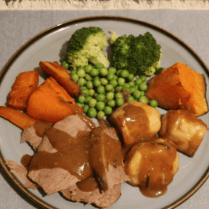 Traditional roast lamb with homemade gravy