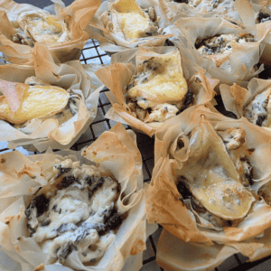 Chicken cranberry and camembert filo tarts