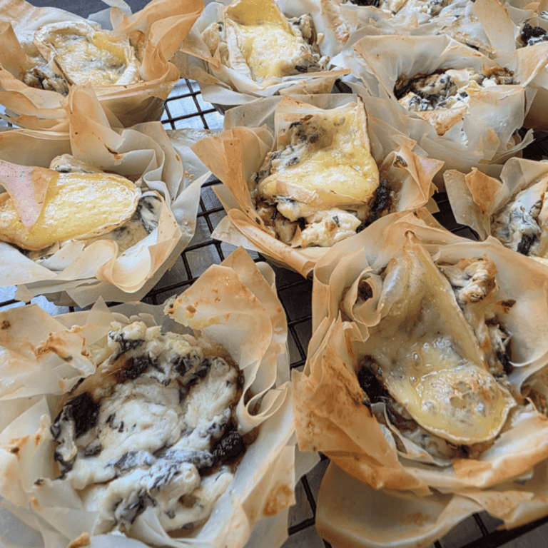 Chicken cranberry and camembert filo tarts