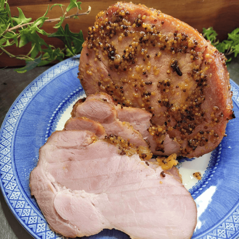 Glazed baked ham with pineapple and mustard
