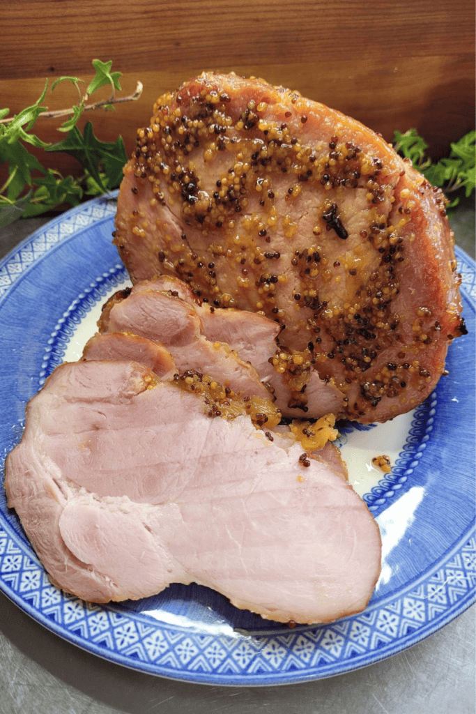 Glazed baked ham with pineapple and mustard