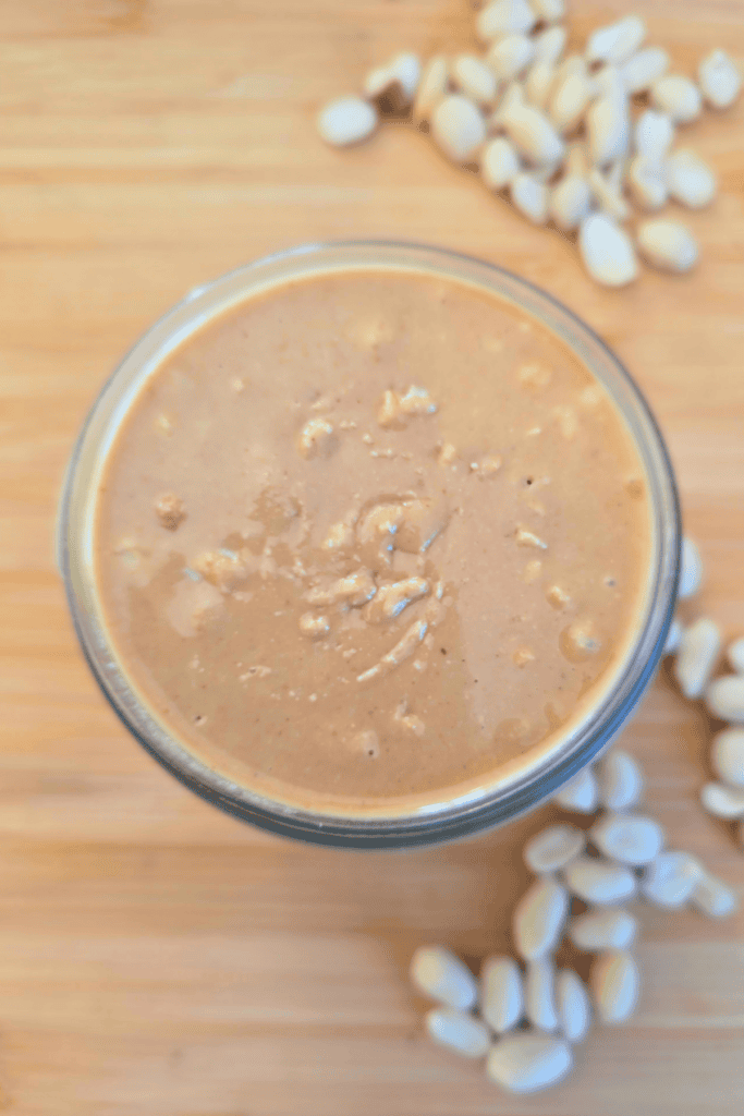 Homemade peanut butter in a glass jar