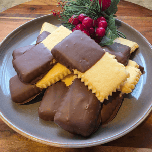 Buttery shortbread fingers dipped in milk chocolate