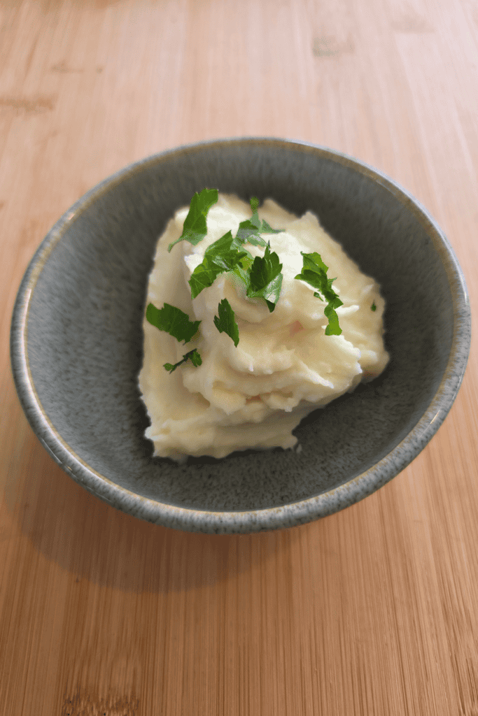 Frozen mashed potato reheated until creamy and ready to serve