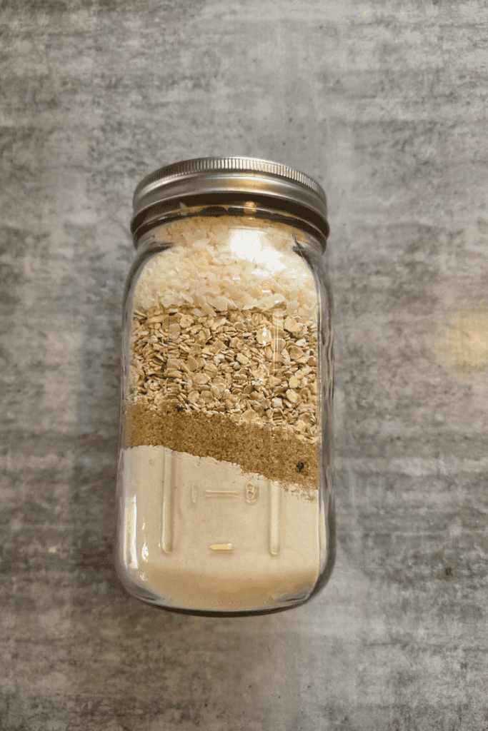 jar of dry pantry mix Anzac biscuits