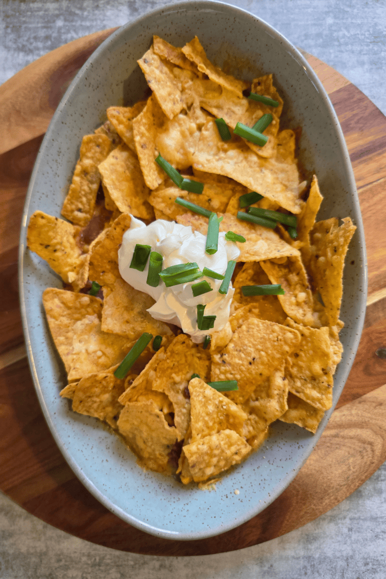 Crispy Chicken Taco Bake with cheese and corn chips