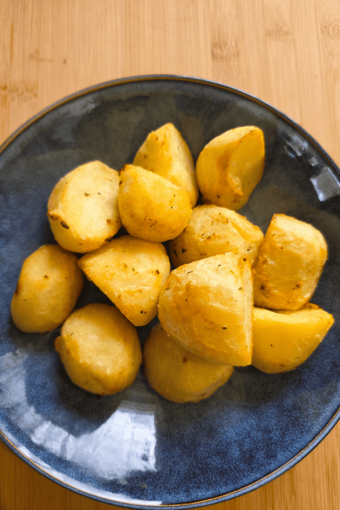 Crispy frozen roasted potatoes cooked in the air fryer