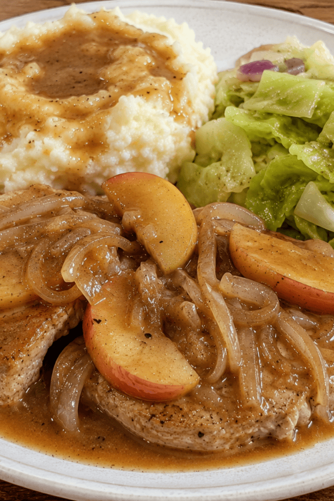 Easy slow cooker pork chop casserole with apples and onions