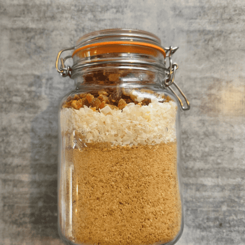a jar of apricot no bake slice
