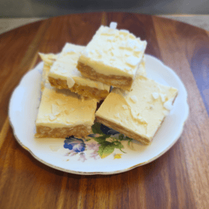 Homemade no-bake lemon slice with lemon icing